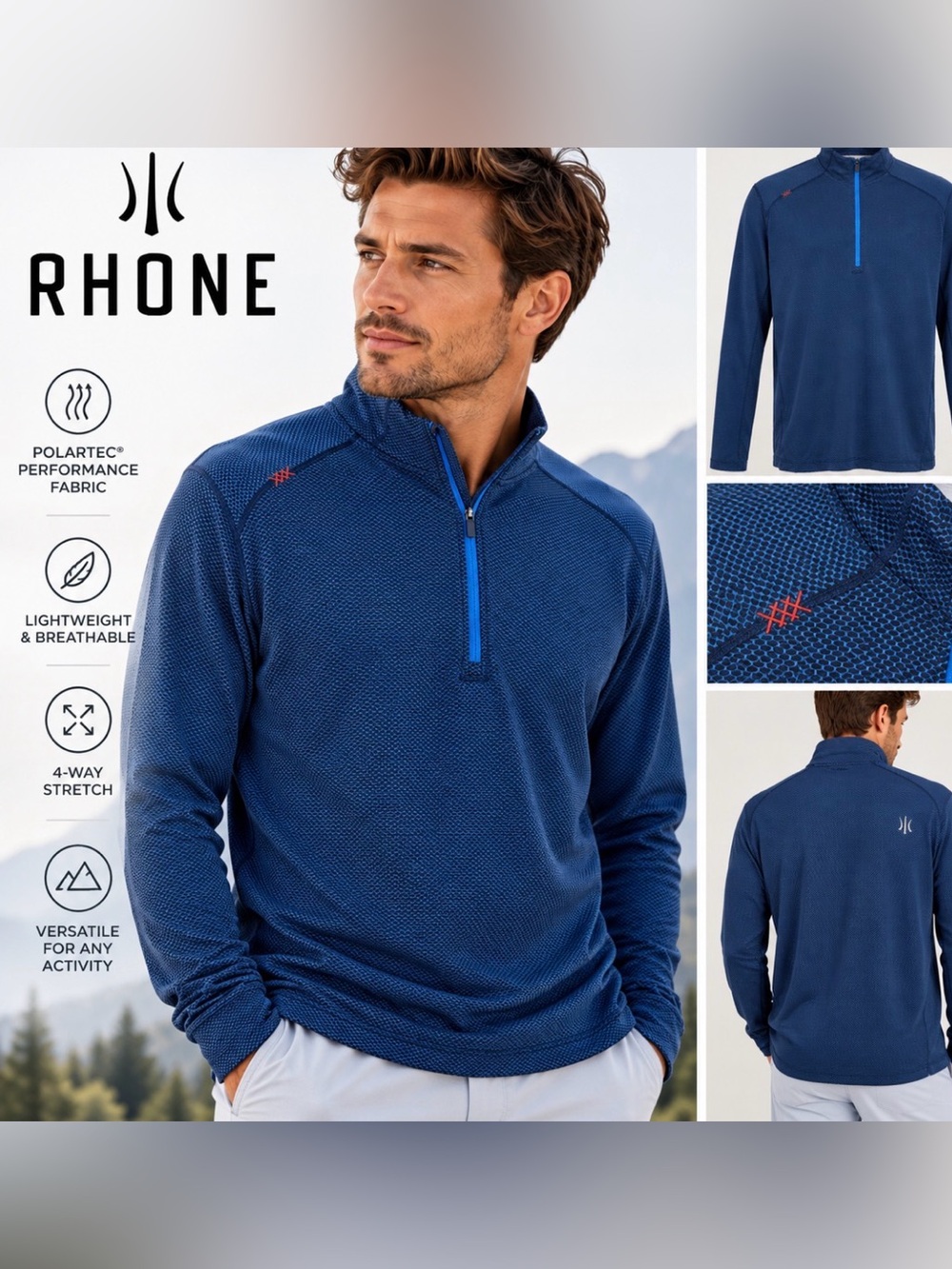 Rhone Polartec Quarter Zip Pullover Men’s XL Blue Performance Running